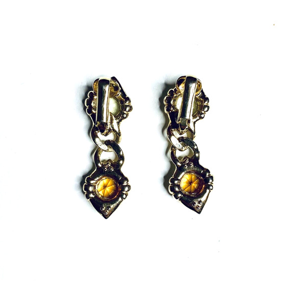 VTG Gold Clip On Dangle Earrings - Picture 3 of 4